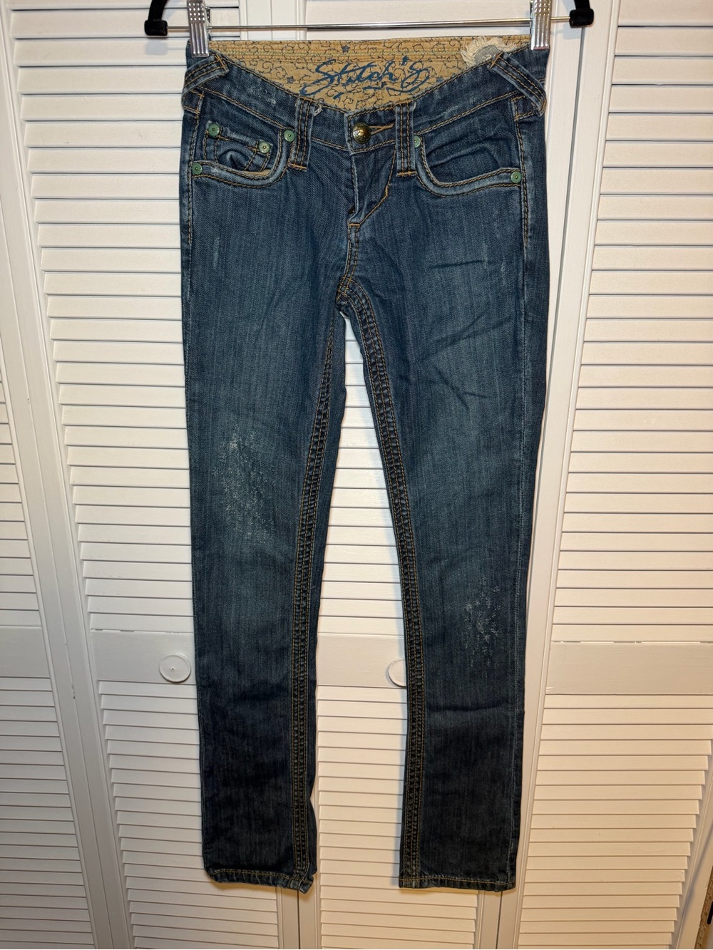 Stitch’s Seminole Women’s Blue Straight Leg Jeans Distressed Y2K Size 24 - Picture 2 of 10
